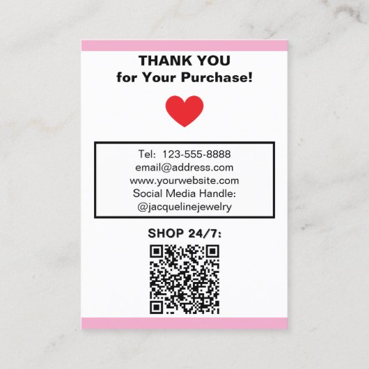 Pink White Logo Jewelry Earrings QR Code 名刺 (裏面)