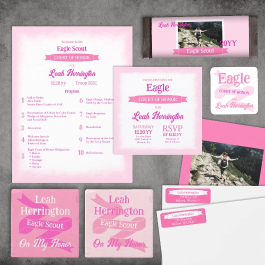 Pink, White, Magenta Eagle Scout Candy Bar Wrapper チラシ