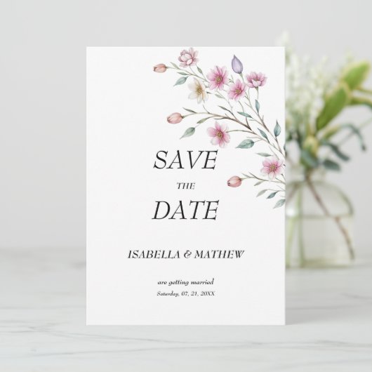 Pink white mint lilac spring flower Save the Date 招待状 (スタンド正面)