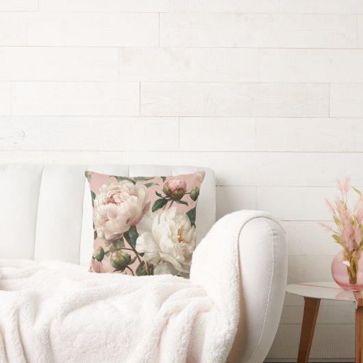 Pink & White Peonies Elegant クッション (ソファ)