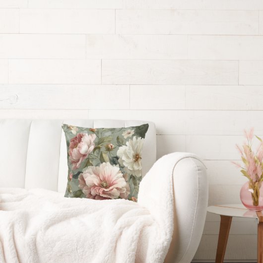 Pink & White Peonies Elegant クッション (ソファ)