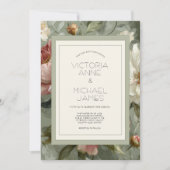 Pink & White Peonies Elegant Wedding Invitation 招待状 (正面)