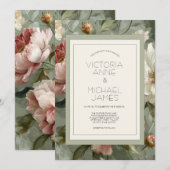 Pink & White Peonies Elegant Wedding Invitation 招待状 (正面/裏面)
