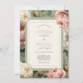 Pink & White Peonies Floral Wedding Invitation 招待状 (正面)