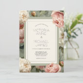 Pink & White Peonies Floral Wedding Invitation 招待状 (スタンド正面)