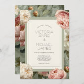 Pink & White Peonies Floral Wedding Invitation 招待状 (正面/裏面)