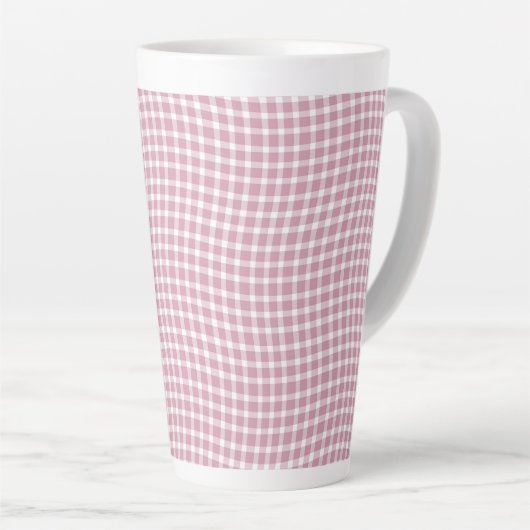 Pink White Plaid Checker Seamless Pattern カフェラテマグ (右アングル)