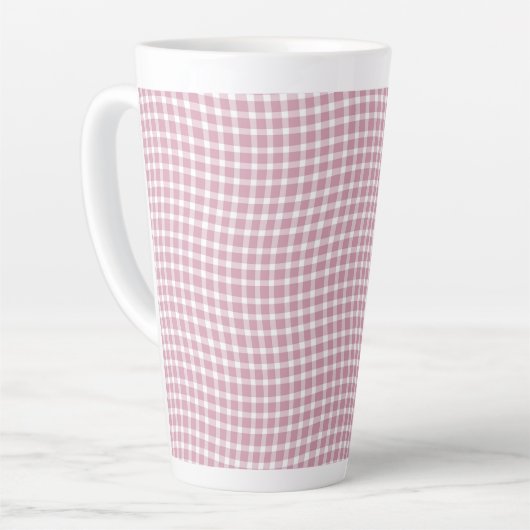Pink White Plaid Checker Seamless Pattern カフェラテマグ (左アングル)