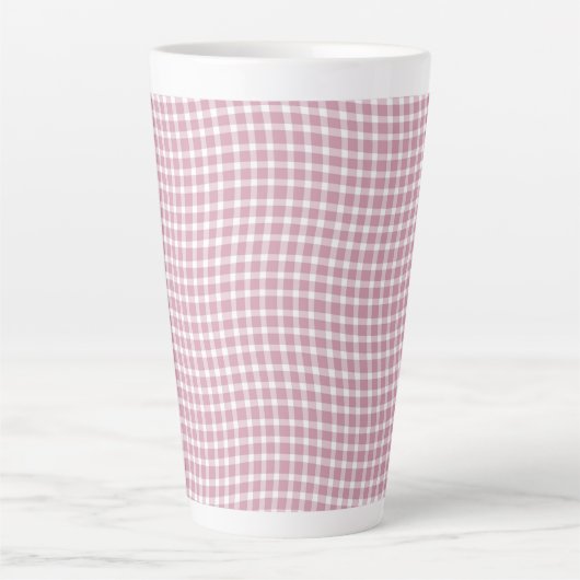 Pink White Plaid Checker Seamless Pattern カフェラテマグ (正面)