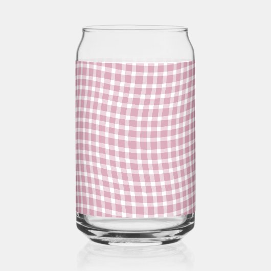 Pink White Plaid Checker Seamless Pattern ガラス缶 (正面)
