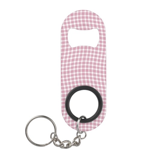 Pink White Plaid Checker Seamless Pattern キーホルダー栓抜き (正面)