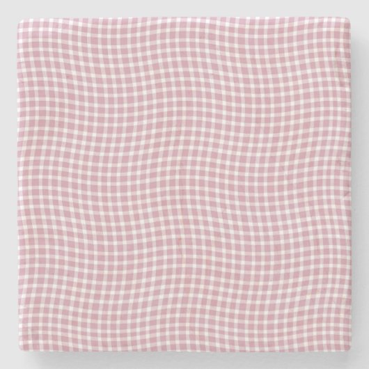 Pink White Plaid Checker Seamless Pattern ストーンコースター (正面)