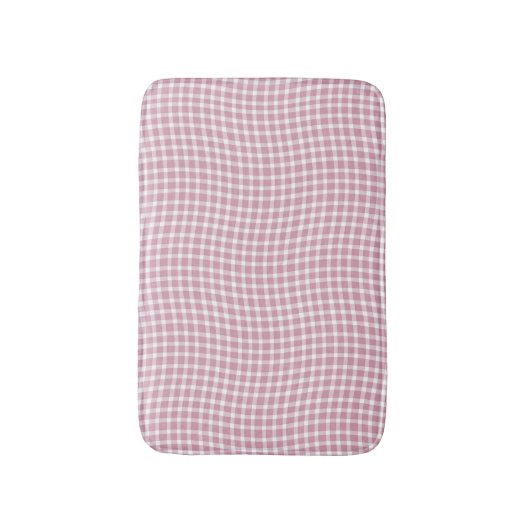 Pink White Plaid Checker Seamless Pattern バスマット (正面縦)