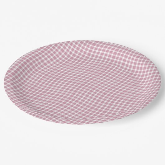 Pink White Plaid Checker Seamless Pattern ペーパープレート (アングル)