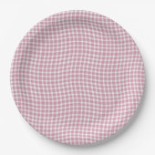 Pink White Plaid Checker Seamless Pattern ペーパープレート (正面)