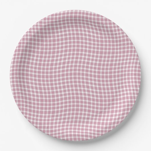 Pink White Plaid Checker Seamless Pattern ペーパープレート (正面)
