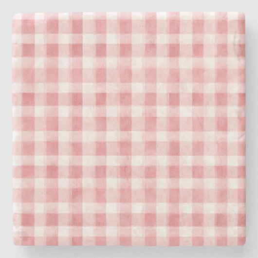 Pink White Plaid Stripes ストーンコースター (正面)