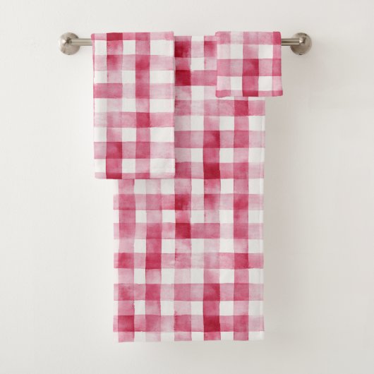 Pink White Plaid Stripes Birthday バスタオルセット (インサイチュ)