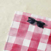 Pink White Plaid Stripes Birthday ビーチタオル (インサイチュ)