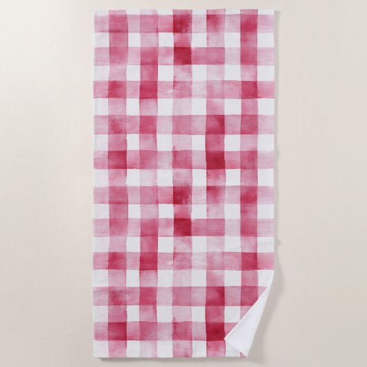 Pink White Plaid Stripes Birthday ビーチタオル (正面)