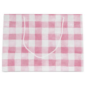 Pink White Plaid Stripes Birthday ラージペーパーバッグ (正面)