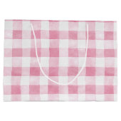 Pink White Plaid Stripes Birthday ラージペーパーバッグ (裏面)