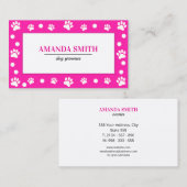 Pink & White Polka Dots Paw Prints Business Card 名刺 (正面/裏面)