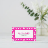 Pink & White Polka Dots Paw Prints Business Card 名刺 (スタンド正面)