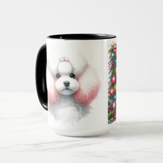 Pink White Poodle Christmas Coffee Mug マグカップ (正面左)