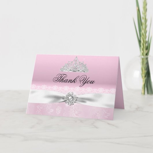Pink & White Princess Tiara Thank You Card サンキューカード (正面)