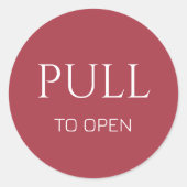 Pink  White Pull to Open Door Sign ラウンドシール (正面)