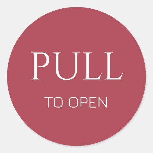 Pink White Pull to Open Door Sign ラウンドシール (正面)
