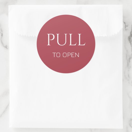 Pink  White Pull to Open Door Sign ラウンドシール (バッグ)