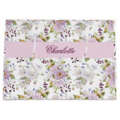 Pink White Purple Watercolor Wildflower ラージペーパーバッグ (正面)