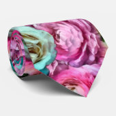 Pink & White Rose & Peony Flowers  ネクタイ (ロール)