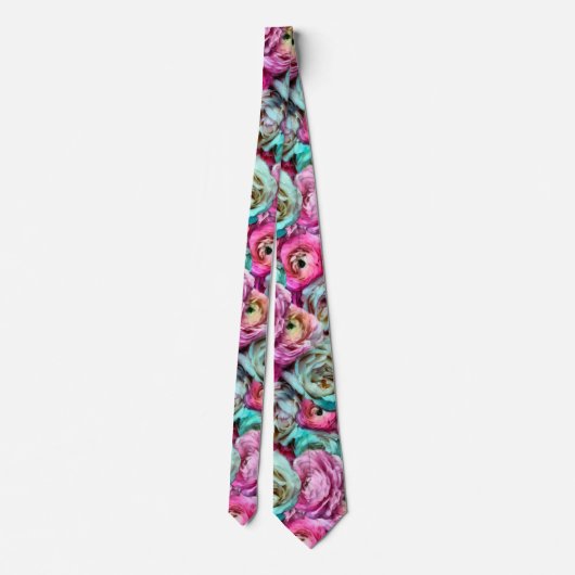 Pink & White Rose & Peony Flowers  ネクタイ (裏面)