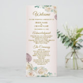 Pink White Rose Watercolor Greenery Golden Wedding プログラム (スタンド正面)