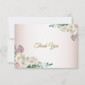 Pink White Rose Watercolor Greenery Wedding サンキューカード (正面)