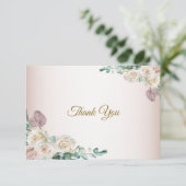 Pink White Rose Watercolor Greenery Wedding サンキューカード (スタンド正面)