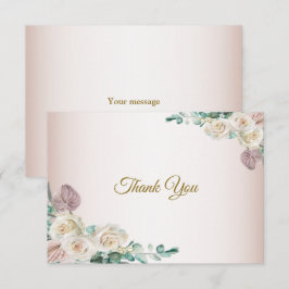 Pink White Rose Watercolor Greenery Wedding サンキューカード