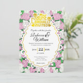 Pink & White Rose Wedding Invite - Gold Letters 4 招待状 (スタンド正面)