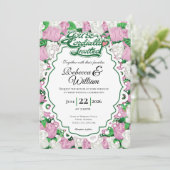 Pink & White Rose Wedding Invite - Green Letters 1 招待状 (スタンド正面)