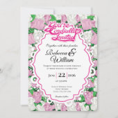 Pink & White Rose Wedding Invite - Pink Letters 1 招待状 (正面)