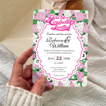 Pink & White Rose Wedding Invite - Pink Letters 1