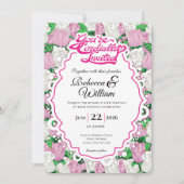 Pink & White Rose Wedding Invite - Pink Letters 2 招待状 (正面)