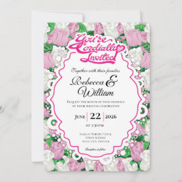 Pink & White Rose Wedding Invite - Pink Letters 2 招待状