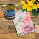 PInk White Roses on Marble Watercolor Shabbat キッチンタオル<br><div class="desc">You can leave the text as is, or add your name, word or phrase of inspiration. You can also change the font, color and size of the text and move or resize the flowers to your specifications. Feel free to apply the design to other products to create a matching set...</div>