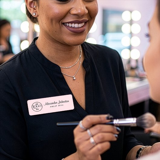 Pink & White Script Makeup Personalize 名札