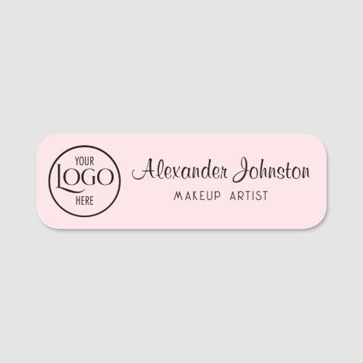 Pink & White Script Makeup Personalize 名札 (正面)