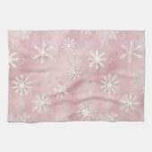 Pink White Snowflakes Christmas キッチンタオル (横)